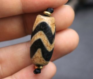 Unique Magic Tibetan Oily Old Agate Water Wave Tiger Tooth Totem Dzi Bead Amulet
