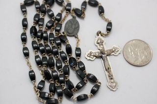 Priced To Sell Today Vintage Black Lacquered Wooden ? Bead Rosary Roma Italy