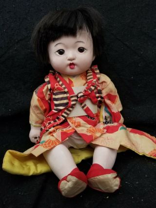 Vintage Japanese Ichimatsu Composition Gofun Baby Doll 14 " Long