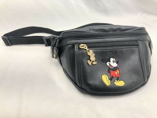 Mickey Mouse Walt Disney World Vintage Black Leather Fanny Pack 2