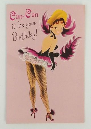 Vintage Can - Can Girl Birthday Card Norcross York 1950 - 60 