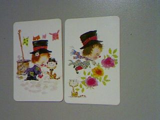 2 Swap/playing Cards - Pair Boy Wearing Top Hat With Cat (blank Backs)