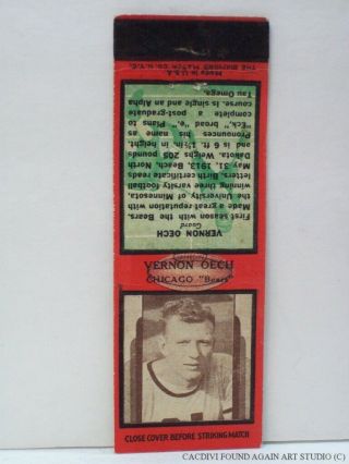 Vernon Oech Chicago Bears Football Player Matchbook Cover 1930s Diamond Match