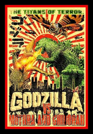 4.  25 " Vintage Style Godzilla,  Mothra,  Ghidorah Vinyl Sticker.  For Car Or Bong.