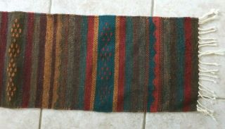 Vintage Zapotec Indian Table Runner Rug Back Strap Hand Loomed 56 " X 15 " Wool Vg