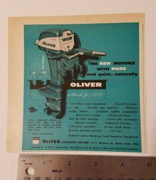 Vintage 1956 Oliver Outboard Boat Motors Ad Battlecreek Michigan
