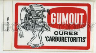 Vtg Hot Rod Sticker Decal Gumout Carburetor Cure Drag Race Anthropomorphic