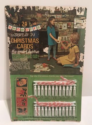 Vintage Christmas Card Show - Offs Display Hang String Clothespins 1969 Nos