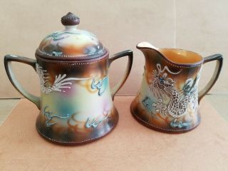 Vintage Dragonware Moriage Cream And Sugar Japan Hand Painted