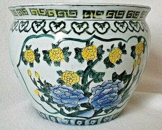 Vintage Small Chinese Blue Famille Rose Fish Bowl Planter Pot, 6