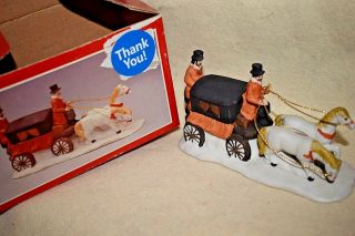 Estate=christmas =train Village Carriage W/white Horses,  Coachman And Driver