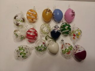 Set Of 16 Vintage Easter Egg Hand Painted Glass Ornaments Bunny Chicken Floral