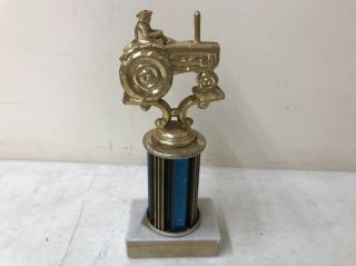 7.  5” Vintage Metal Tractor Pull Trophy Marble Base John Deere Holland Kubota