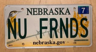Nebraska Graphic Bird Vanity License Plate " Nu Frnds " Friends Friendly