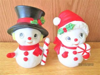 2 Vintage Homco Mr & Mrs Snowman Ceramic Christmas Figures 5604 Made In Taiwan