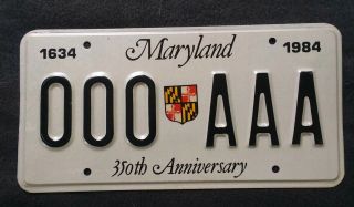 Maryland State Automobile Truck License Plate Tag 350th Anniversary 1634 - 1984