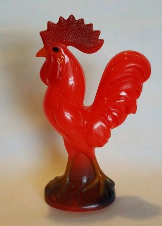 Vintage Knickerbocker Red Rooster Hard Plastic Rattle Easter Toy Glendale Calif