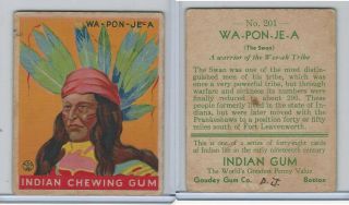 R73 Goudey,  Indian Gum,  Series 48,  1933,  201 Wa - Pon - Je - A,  Weeah Tribe