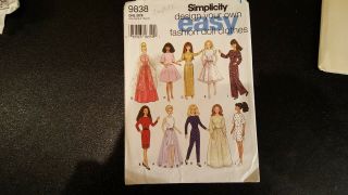 Vintage Simplicity Pattern 9838 Design Doll Clothes For 11.  5 " Doll Cut Complete