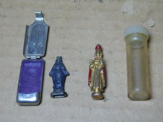 Two (2) Small Pocket Saints Figurines Virgin Mary And Infant Of Prague
