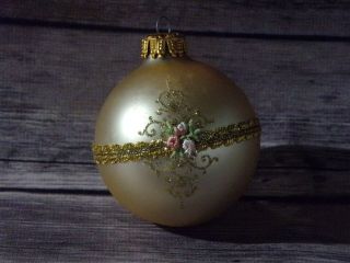 Set Of 4 Vintage Christmas By Krebs Gold Hand Decorated Glass Ornaments
