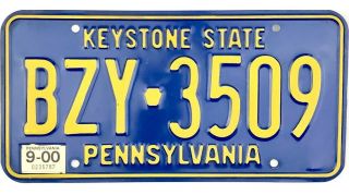 99 Cent 2000 Pennsylvania License Plate Bzy - 3509