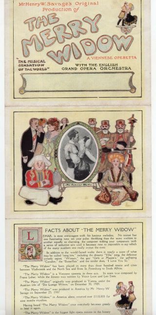 Vintage Color Advertising Brochure For The Merry Widow Opera