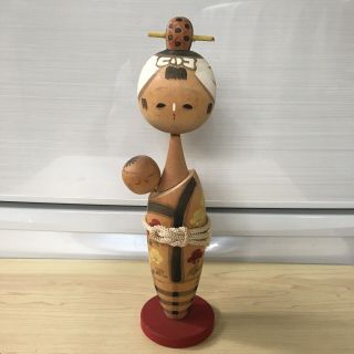 Japanese Vintage Kokeshi Doll Wooden 10.  23 inches 26 cm Signed 4