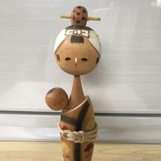 Japanese Vintage Kokeshi Doll Wooden 10.  23 inches 26 cm Signed 5
