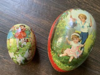Antique German Paper Mache Eggs Children Playing