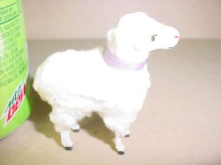Vintage Little Putz Sheep Wooly Coat Stick Wood Leg Nativity With Purple Collar