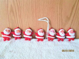 7 Vintage Red Flocked Small Santa Christmas Ornament Craft Figures