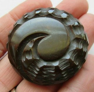 Spectacular X Large Antique Vtg Carved Chunky Bakelite Button Unique Design (n)