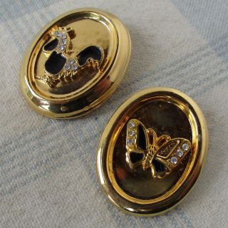 2 Vintage 1 - Piece Stamped Brass Buttons w Rooster and Butterfly Embellishments 2