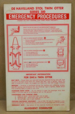 Safety Card De Havilland Stol Twin Otter Series 300 For Dhc - 6,