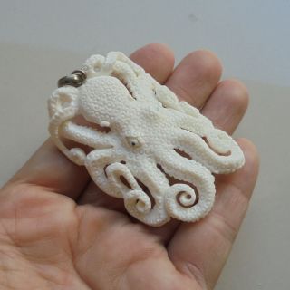 Octopus Pendant,  Octopus Carving From Buffalo Bone Carving With Silver Bail