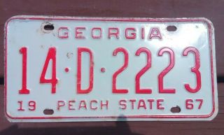 Vintage Georgia 1967 License Plate (peach State)