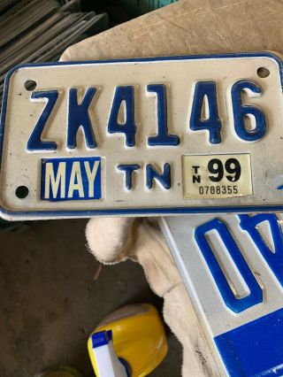 1995 Tennessee Motorcycle Cycle License Plate.  Tab 1999.  Zk - 4146.