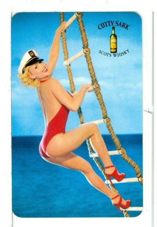 Single Playing Card,  " Cutty Sark " Scots Whiskey Pin - Up On Ladder
