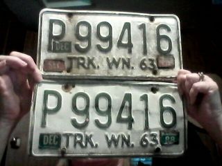 1963 Washington Truck License Plate Set With 1981/1988 Stickers