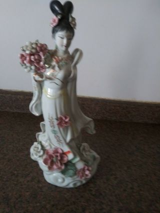 Asian Oriental Chinese Lady Figurine Ceramic Vtg Missing Fingers