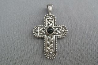 Vintage Sterling Celtic Knot Cabochon Onyx Cross Pendant