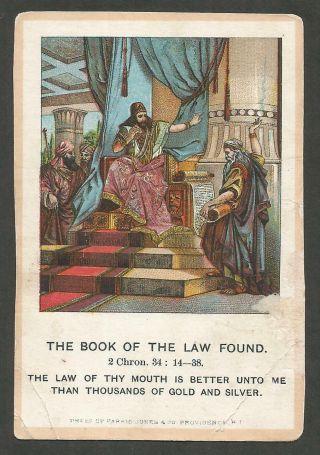 Antique Little Pilgrim Lesson Pictures Card - 1891 - The Book Of The Law Found