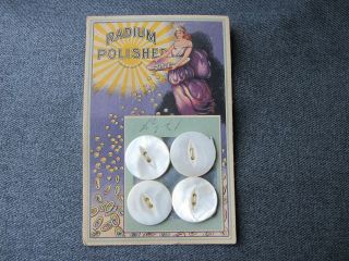 Vintage 4 Mother Of Pearl Buttons In Radium Polished Tmr Cardboard
