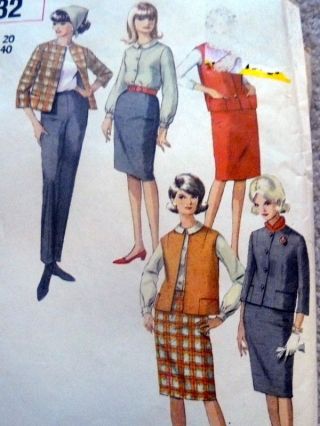 Lovely Vtg 1960s Jacket Blouse Skirt & Pants Sewing Pattern 20/40