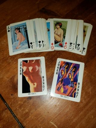 Fifty - Four Girlie Nude Playing Cards Complete W/jokers 1950s Vintage Pinups