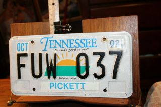 2002 Tennessee License Plate Pickett County Fuw 037
