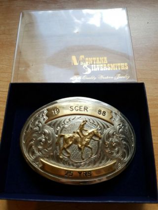 Large Vintage Montana Silversmith German Silver Belt Buckle 25 Mile Horse Race
