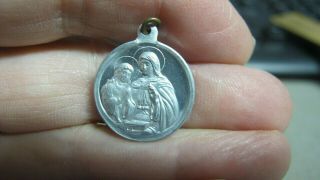 Vintage Silver Tone St Ann Pray For Us Catholic Medal