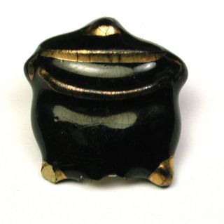 Vintage French Ceramic Object Button Realistic Bean Pot W/ Gold Luster 13/16 "